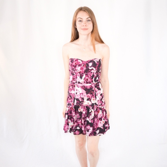 Parker Dresses & Skirts - PARKER Silk Floral Print Strapless Mini Dress Pink